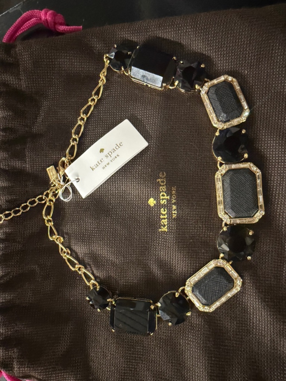kate spade jackpot jewels  Black and Gold Faceted Statement Necklace